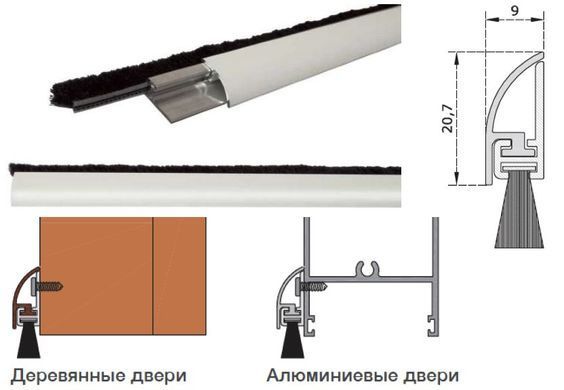 Поріг алюмінієвий накладний зі щіткою Comaglio 1255 коричневий (80см) (36035) 36035 фото