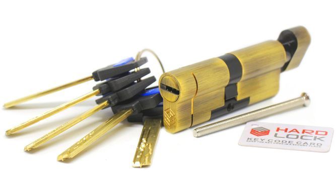 Дверний циліндр HardLock K-серія 60мм (30х30Т) Бронза (ключ-тумблер) HL393 фото