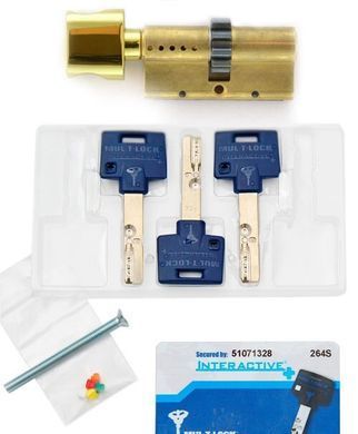 Цилиндр MUL-T-LOCK INTERACTIVE+ XP 85 мм ( 35x50T ) Ключ-Тумблер 3KEY CGW Латунь / Латунь полированная MTL7000000454 фото